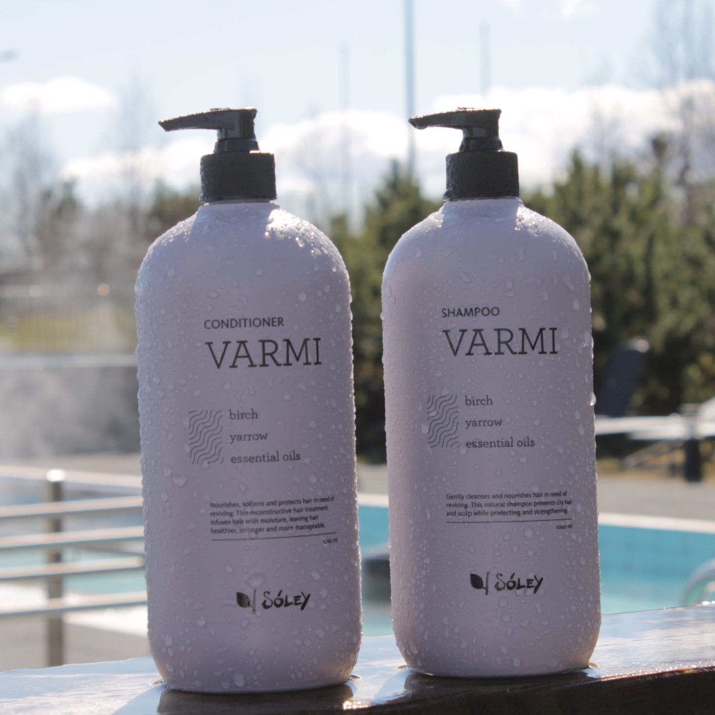 Varmi Shampoo and Conditioner in outdoor SPA